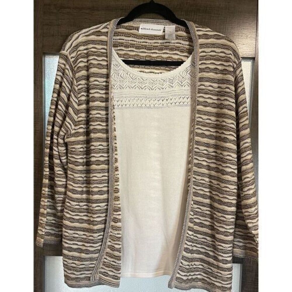 Alfred Dunner Sweater‎ Cardigan Women's XL 2-in-1 pc Gold Metallic Striping